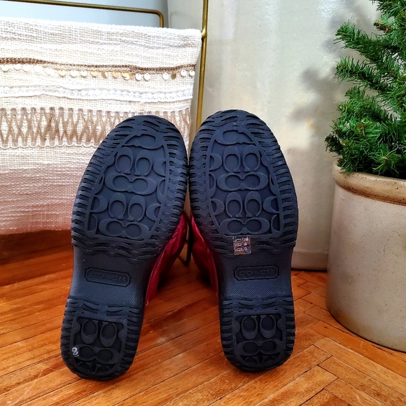 **RARE** Coach Sage Nylon Ruby Red Leather Winter Boots Sz 5.5B - Picture 8 of 11